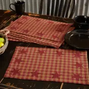 VHC Brands Placemats Burgundy Star Primitive 12x18 Set of 6 Rect Kitchen Decor