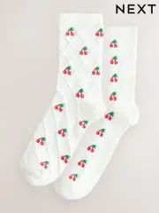 White Cherry Texture Ankle Socks 2 Pack (AM3642) | $15
