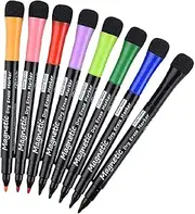 Magnetic Dry Erase Markers - Fine Tip, Assorted Colors, 8 Pack, Low Odor Whiteboard markers for kids, Work On White board & Calendar, Refrigerator