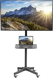 [VIVO] Mobile TV Cart for 13 to 60 inch Screens up to 25kg, LCD LED OLED 4K Smart Flat and Curved Panels, Rolling Stand with Laptop DVD Shelf, Locking Wheels, Max VESA 400x400, Black, STAND-TV04M