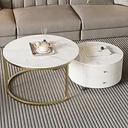 EKDJSN Coffee Table Set, with 2 Storage Drawers, Nesting Table with Movable Universal Wheels, Embossed Craft and Integrated Base Frame Design(White,27in+19in)