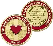 God Loves You Coin, for God So Loved The World That He Gave His Only Begotten Son, John 3:16 Gift. Gold Plated Christian Challenge Coin. Collectible. Eternal Life, Heavenly Father’s Heart Token.