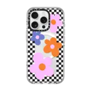 iPhone 16 Pro Clear Case MagSafe Compatible Checkered Floral Frame
