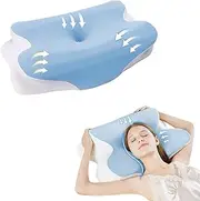 Cervical Pillow for Neck Pain Relief, Ergonomic Memory Foam Pillow with Ice Silk Pillowcase, Orthopedic Support for Side Sleepers, Back Sleepers & Stomach Sleepers (Blue)