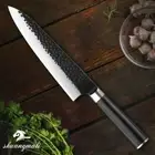 Chef Knife Forged Hammered Stainless Steel Wood Handle Gyuto Slicing Cut Santoku