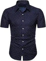 [Generic] Large Mens Shirts Collar T Shirt Sleeve Hawaii Short Men Printed Turn Down Summer Slim Loose Tops Men Shirts Mens Polyester Blend Shirts