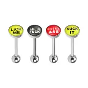4Pk Tongue Rings Barbell Dirty Words Surgical Steel 14G Piercing jewelry