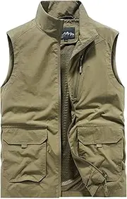[QtthZZr] Men's Vest Outdoor Casual Sleeveless Gilet Breathable Fishing Photography Vest Multi-Pocket Utility Jacket