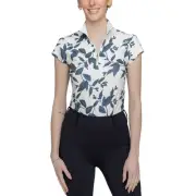 Kastel Denmark Women's Indigo Lithograph Leaf 1/4 Zip Cap Sleeve Shirt