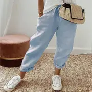 2024 Women's Cotton Linen Trousers sky blue M