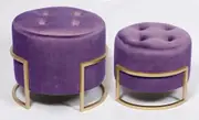 Premium set of 2 round nesting ottomans purple velvet