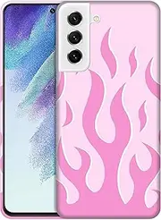 [GlamCase] for Samsung Galaxy S21 FE 5G, Galaxy S21 FE 5G Case - Flames in Pink Background Design Printed Slim & Sleek Cute Plastic Protective Designer Back Phone Case/Cover for Samsung S21 FE 5G