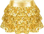[TiaoBug] Girls Sequin Skirt Tiered Ruffle Sparkle Shiny Skirts Dance Outfit Party Elastic Waist 3-Layers Skorts