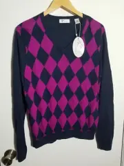 NWT WOMEN'S GREG NORMAN SWEATER, SIZE: XL, COLOR: NAVY/PINK ARGYLE (J485)
