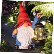 Garden Gnome Statue Solar Light Outdoor Decorations Figurine with Lantern Led