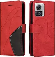 Case for Motorola Moto Edge 30 Ultra Wallet Case, Splicing Leather Cover with 2 Card Holder Slots Kickstand Shockproof Magnetic Protective Case for Motorola Moto Edge 30 Ultra-Red