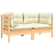 2-Seater Garden Sofa with Cream Cushions Solid Pinewood vidaXL