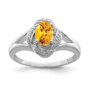 Sterling Silver Rhodium-Plated Diam. & Citrine Ring