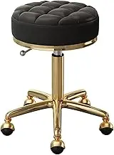 Round Swivel Bar Stool, Beauty Salons Rolling Stool Chair with Swivel Earth Wheels, Bread Seat & Stainless Steel Gold Frame for Spa Tattoo DraftingBlack,A1