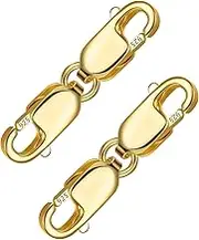 Bracelet Extender Gold Necklace Clasps and Closures 14K Gold Plated 925 Sterling Silver Double Lobster Clasp Double Claw Connector for DIY Jewelry Making（2pcs）