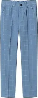 [FastRockee] Boys Flat Front Twill Chino Pants Plaid Stretch Slim Fit School Uniforms with Zipper 5T-16Y