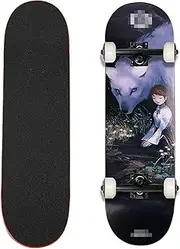 Sports Skateboards, (White Fox Pattern) Professional Four-Wheel 31-inch 7-Layer Maple Double Tilt Skateboard Suitable for Young Adults