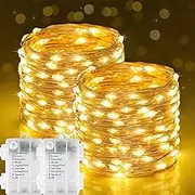 LED Fairy Lights, 2 Pakcs Outdoor String Lights Battery Operated with Led Twinkle Lights for DIY Wedding Party Bedroom Christmas, 10M/33ft Warm White