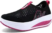 [katliu] Women's Rocker Shoes Soft Toning Breathable Mesh Wedges Platform Shoes Lightweight Slip-On Fitness Walking Shoes
