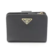 Prada Saffiano Triang Brand Off Leather Bifold Wallet Ladies