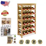 6-Tier Freestanding Wine Bottle Shelf - Holds 24 Bottles, Natural Bamboo Finish