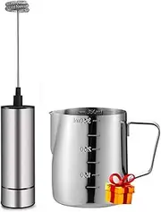 Milk Frother Handheld Electric, Coffee Frother for Milk Foaming, Latte/Cappuccino Frother Mini Frappe Mixer for Drink, Hot Chocolate, Stainless Steel Silver