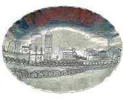 Wendell August Forge Tray Oval Hammered Aluminum Indianapolis Skyline 9" NEW