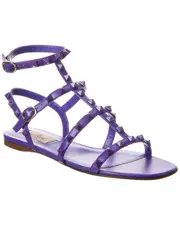 Valentino Rockstud Caged Leather Ankle Strap Sandal 36 Purple