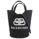 【Balenciaga 巴黎世家】經典品牌BB LOGO個性帆布手提水桶包兩用包(黑 大款)