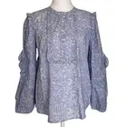 NWT J. Crew Women’s Top Purple White Ruffled Floral Liberty Fabric Blouse Sz XS