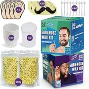 Nose Wax Kit Men,Ear Hair Wax Kit,200g Wax,for 40 Uses,Nose & Ear Hair Removal for Men and Women,Long-lasting for 4 Week (Green)