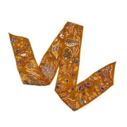 RARE HERMES HERMES Twilly ISOLA DI PRIMAVERA Bird Tree Orange White Scarf Silk
