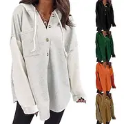 Women's Pullover Hoodie Sweatshirt Plain Casual Long Sleeve Hooded Regular Tops Street Dailywear Pocket Buttons Black Orange Green Khaki Gray Fall Winter