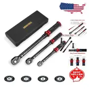 Professional Click Torque Wrench Set - 1/4, 3/8, 1/2 Drive, 72-Tooth Mechanism