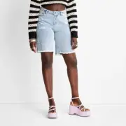 Future Collective Women's Alani Noelle Distressed Bermuda Denim Shorts Size 2