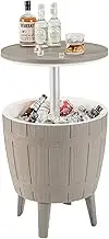 Costway 37 L Cooler Bar Table, Outdoor Cooler Side Table w/Telescopic Tabletop, 3-in-1 Coffee Table Ice Bucket for Beer & Wine, All-Weather Cocktail Table for Backyard, Party, Poolside