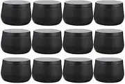 iplusmile 12Pcs Metal Tins Cans for Tea, 4 oz Tinplate Food Storage Container with Lid - Round Canister Candle Tin Jar for Loose Tea Coffee Candy Lip Balm Candles, Black