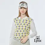 【LYNX GOLF】女款純棉雙絲光經典英倫菱格紋路LYNX繡花長袖POLO衫-黃色