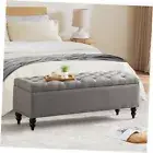 Storage Ottoman Bench 50.2 Inches, Upholstered End of Bed Ottoman Bench Grey