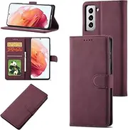[YocoverTech] Case for Samsung S21 Wallet Case,for Galaxy S21 5G Case[6.2"] Retro Matte PU Leather Wallet Flip Cover with RFID Blocking Card Slots Magnetic Closure Kickstand Cover-Wine Red