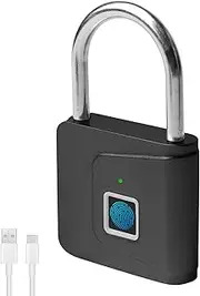 [BAIFULAI] Padlock Fingerprint, USB Charging Fingerprint Lock, Weatherproof Lock with Fingerprint, Padlock with Fingerprint for Luggage, Locker, Gym, Warehouses (Black)