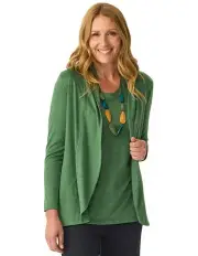 [Fella Hamilton] Hedrena Jersey Curved Hem Cardigan in Evergreen