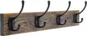 Wall Mounted Coat Rack Entryway Hanging Metal Wood Rack with 4 Black Literary