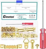 Cimeton 401Pcs Gold Picture Hanging Kit Include Saw Tooth Picture Hangers, Photo Frame Turn Buttons, Triangle Ring Picture Hangers with Screws and Screwdriver for Hanging Pictures Photos