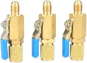 Nutriess R134 R12 Refrigerant Ball Valve Adapter Switch 1/4 SAE Male Female 3 Pcs Brass Valve for HVAC Systems